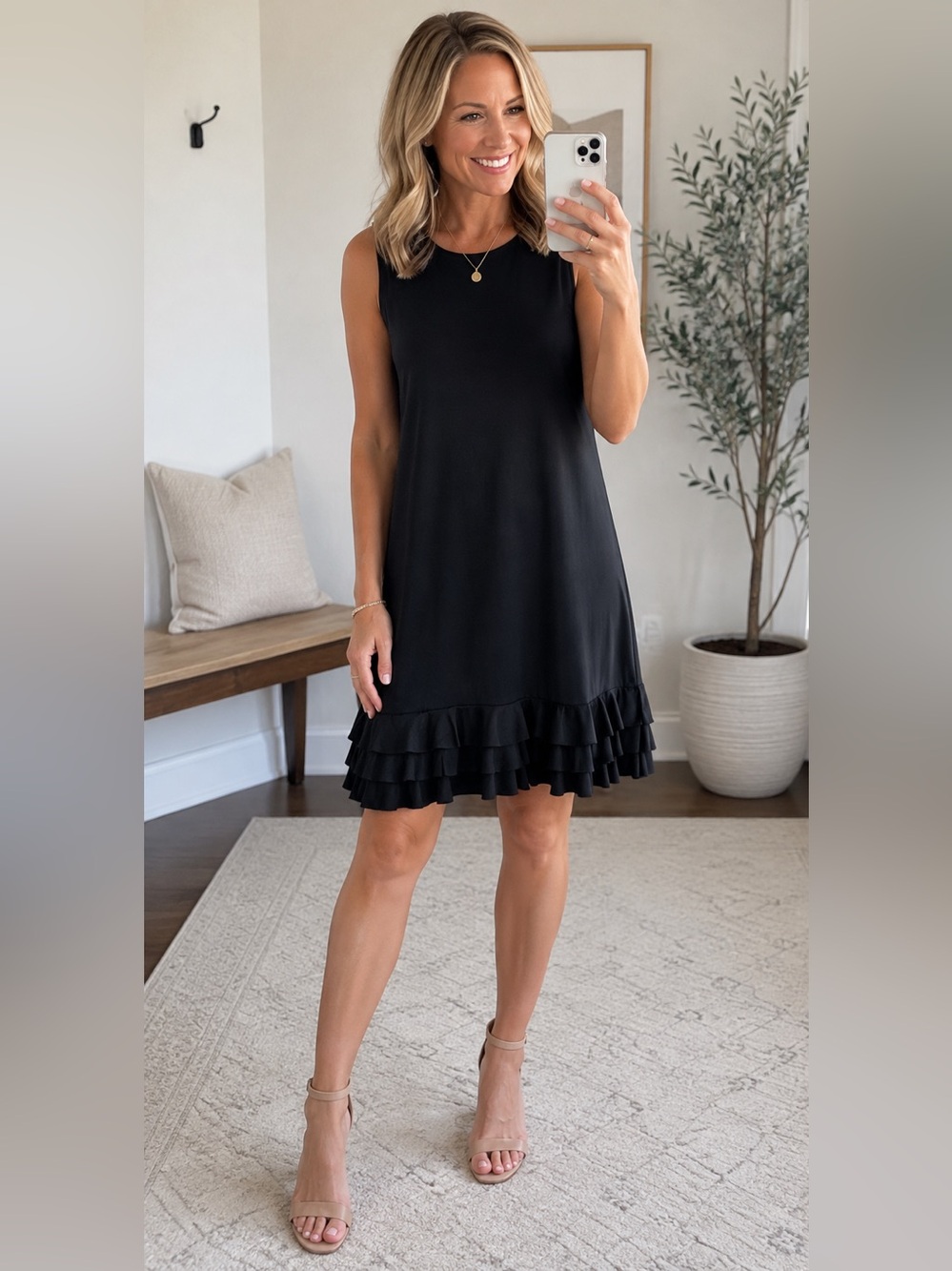Lulu-B Black Sleeveless Ruffle Trim Dress NWT Size Small UPF 50+ Sun Protection